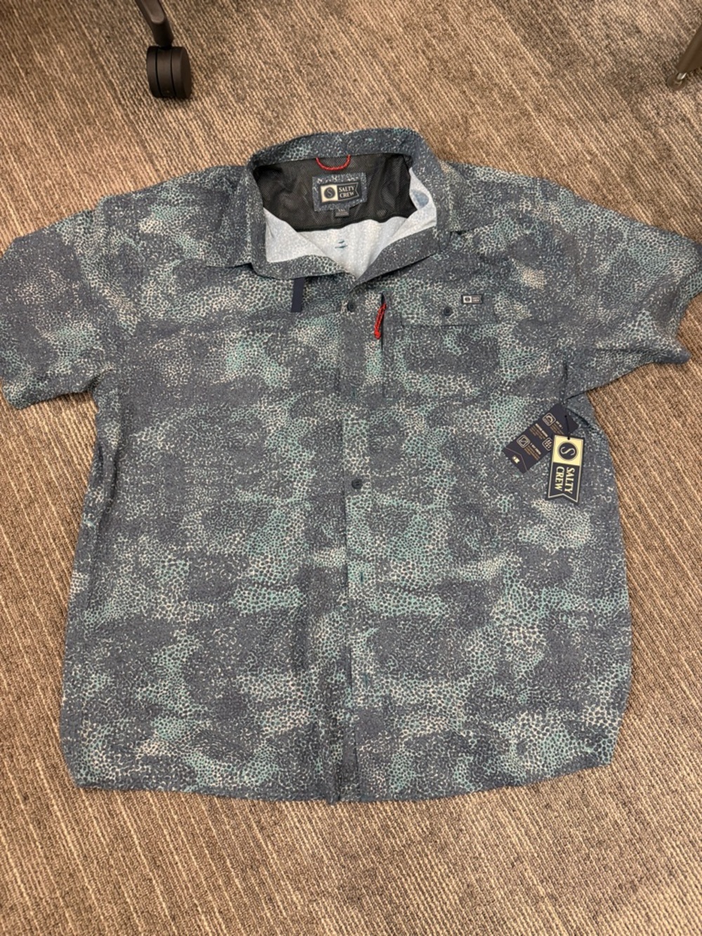 Salty Crew Short Sleeve Button-Down in Blue Green Print